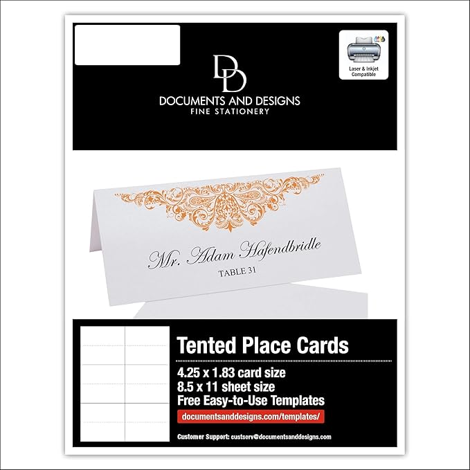 Paisley Printable Place Cards, Orange (Choose Color), Set of 150 (25 Sheets), Laser & Inkjet Printers - Wedding, Party, Dinner, and Special Events - Made in the USA