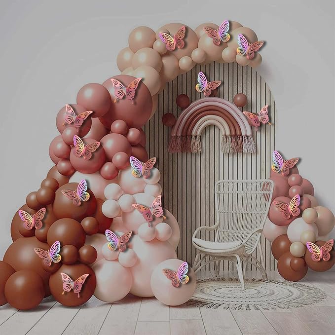 Laser Rose Gold Butterfly Wall Decor, 48Pcs Removable Graduation Grad Cap Decorations Cake Cupcake Toppers, 2 Styles 3 Sizes Paper Butterflies Stickers for Birtthday Party Baby Shower Girl Room Decals