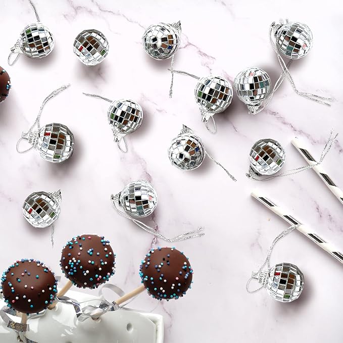 Lenwen 100 Pcs 2 Inch Mini Disco Balls Ornaments Hanging Disco Party Decorations Bulk 70s Reflective Silver Mirror Ball for Party Decor Supplies Tree Wedding Birthday Props Mardi Gras