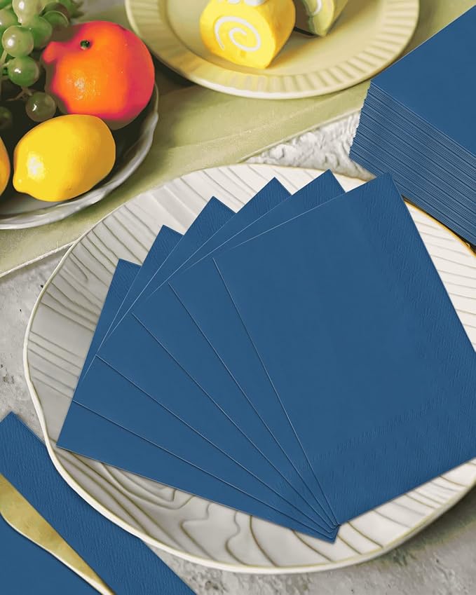 qiqee Navy Blue Paper Napkins 13 * 16inch Guest Paper Disposable Towels Napkin Paper Hand Towels for Wedding, Dinner, Birthday Party, Dessert Cocktail & Kitchen Napkins( 120 Count)