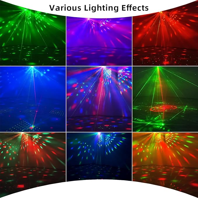 Disco Ball Light Laser Party Lights, Sound Activated Strobe & Dj Lighting with Remote, Stage Lights for Parties, Birthday, Wedding, Dance, Karaoke,KTV, Halloween & Christmas Decorations Gift