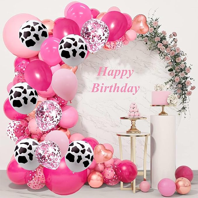 Cowgirl Balloons 95pcs Pink Western Cow Print Latex Confetti Balloon for Western Disco Cowgirl Retro Horse Last Rodeo Bachelorette Party Cow Theme Baby Bridal Shower Wedding Birthday Decor