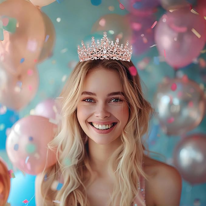 Schmoopy Tiara Crown for Women, Hair Accessories for Party Wedding (B-Rose)