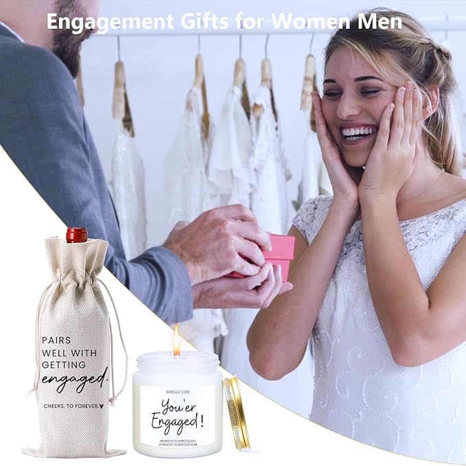 Engagement Gifts for Couples Her Engagement Party Decorations Gift for Couple Wine Bag Scented Candles Set Pairs Well with Getting Engaged Gifts Wine Bottle Bag