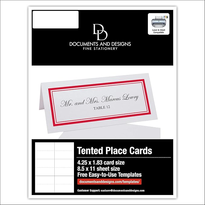 Double Line Border Printable Place Cards, Ruby Red (Choose Color), Set of 60 (10 Sheets), Laser & Inkjet Printers - Wedding, Party, Dinner, and Special Events - Made in the USA
