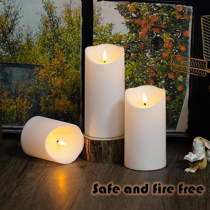 Flameless Candles with Remote, Battery Operated Flickering Flameless Candles, LED Candles with Timer 2/4/6/8H, with Realistic LED Candles Set of 9 (D3 x H 3" 4" 5" 6" 7") (White)