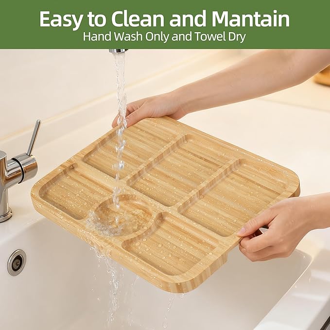 YANG Charcuterie Board with Lid, Divided Bamboo Serving Tray with Handle & Locking Lid, Portable Serving Platter for Party Outdoor Picnics Camping Gift Ready (6 Compartments,Rectangular)