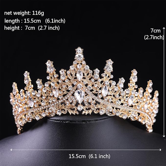 Crystal Princess Queen Tiara - Birthday Rhinestone Crowns Headband for Women Wedding Halloween Prom Pageant Party Coming of Age Ceremony Photo Props (HG828-Gold White)