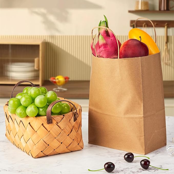 YEEHAW Brown Paper Bags with Handles Bulk 8"x4.5"x10.8" 50Pcs Gift Bags Medium Size, Brown Gift Bags with Handles, Gift Bag Bulk, Retail, Party, Shopping, Merchandise
