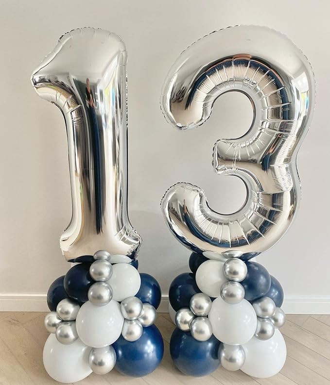 40 Inch Silver 13 Number Balloons Giant Jumbo Huge 13 or 31 Foil Mylar Helium Number Digital Balloons Silver Birthday Mylar Digital Balloons 13th 31st Birthday Anniversary Events Party Decorations