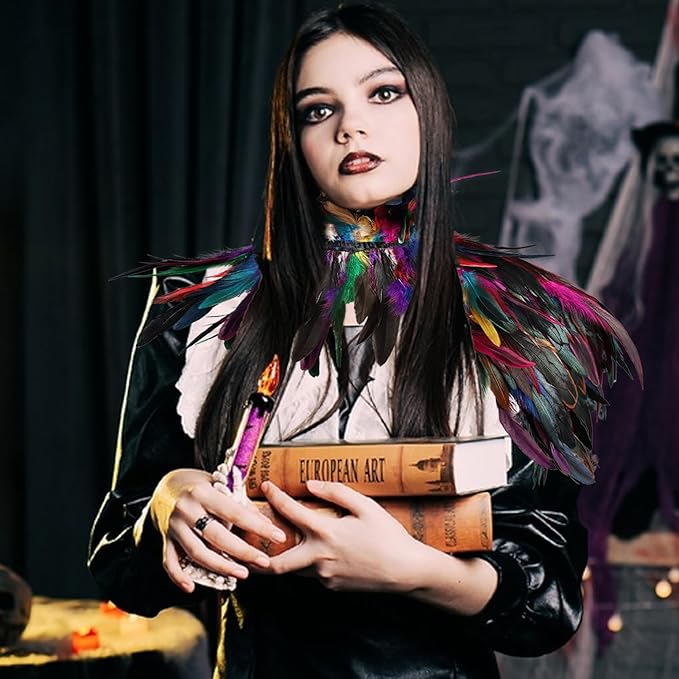 Gothic Natural Feather Shrug Feather Shawl Wrap Cape Victorian Collar for Halloween Cosplay Party Costume Accessories