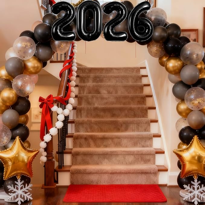Black 2026 Balloons New Years Balloons 2026 Balloon Nnumbers for Happy New Year Decorations 2026 Signs Graduation Anniversary Balloons Decor