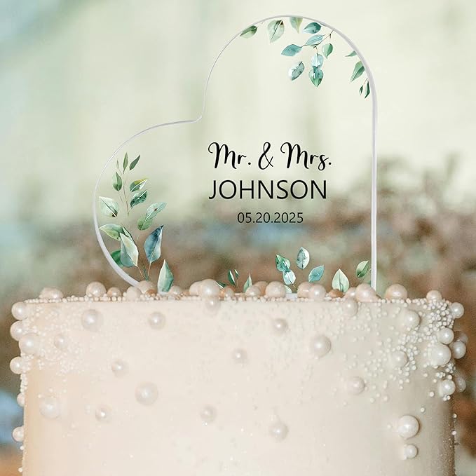 Custom Wedding Heart Acrylic Plaque,Mr & Mrs Cake Topper,Personalized Wedding Keepsake/Gift/Sign (Style 2)