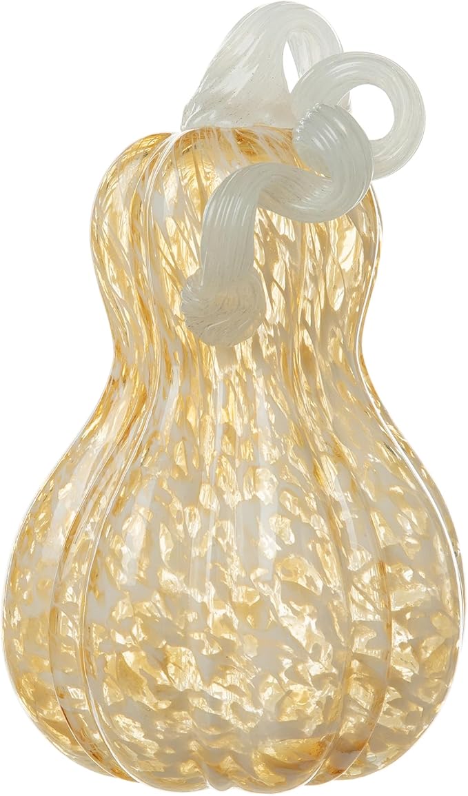 Glitzhome Hand Blown Glass Pumpkin Decor 8.5" Amber - Artisan Fall Harvest Thanksgiving Table Centerpiece Halloween Home Decor
