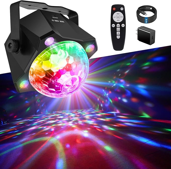 Disco Ball Light DJ Party Light,Sound Activated 6 Colors Stage Strobe Party Decorations for Outdoors and Indoors Home Club Karaoke Christmas Halloween Birthday Wedding Dancing Mood Lights