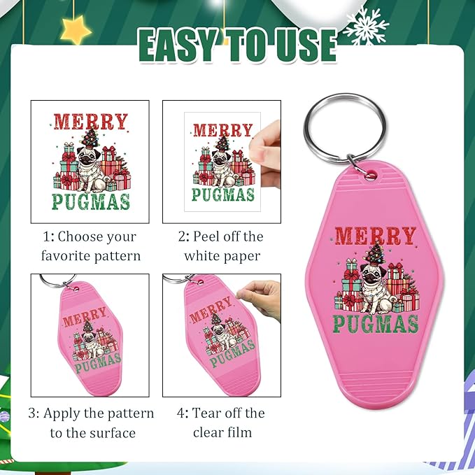 Vintage Christmas UV DTF Stickers - 80 Sheets Christmas UVDTF Decals for Motel Keychain, Xmas Santa Snowman Cat Rub on Transfer Stickers DIY Hotel Keychain Blank Personalized Crafts