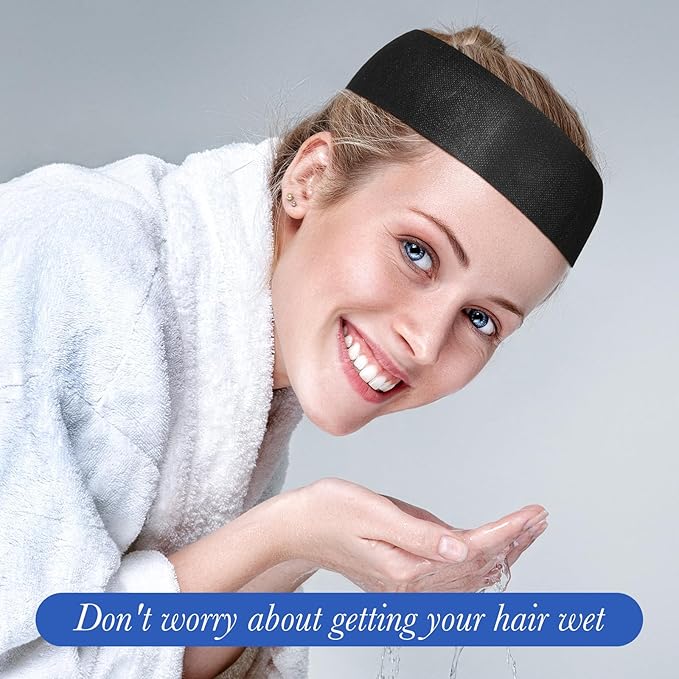 Waydress 140 Pieces Disposable Spa Facial Headbands with Convenient Closure, Stretch Facial Headwraps Soft Skin Care Hair Band for Women Salons(Black)