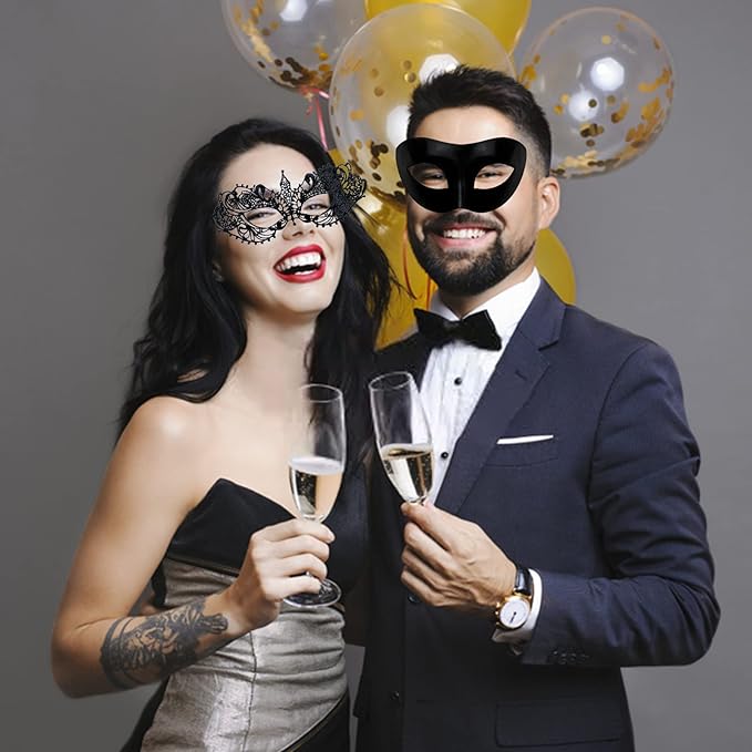 Erythem Couples Masquerade Mask Set - Venetian Party Masks for Women & Men - Halloween Costume & Mardi Gras