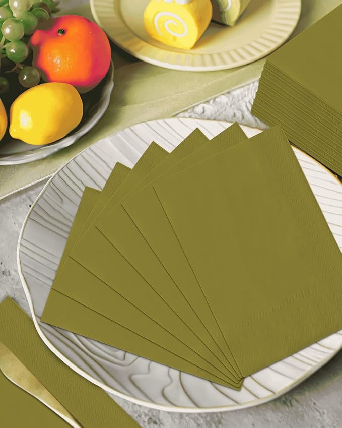 qiqee Olive Green Paper Napkins 13 * 16inch Guest Paper Disposable Towels Napkin Paper Hand Towels for Wedding, Dinner, Birthday Party, Dessert Cocktail & Kitchen Napkins( 120 Count)