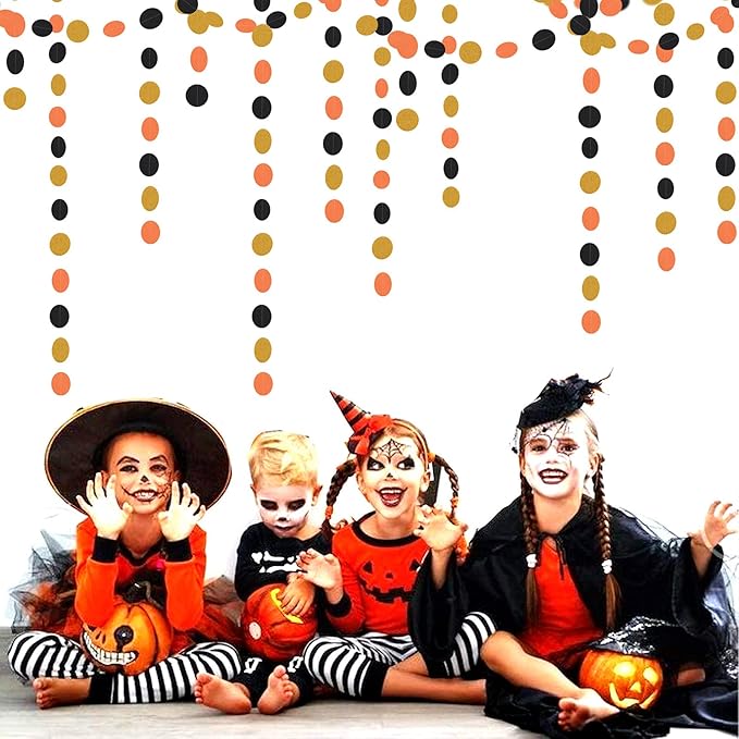 Black-Orange Gold Halloween Party-Decorations Streamers-Garland - 52ft Birthday Baby Shower Decorations Paper Banner, Graduation 2025 Glitter Hanging Decoration Bunting Supplies Lasting Surprise