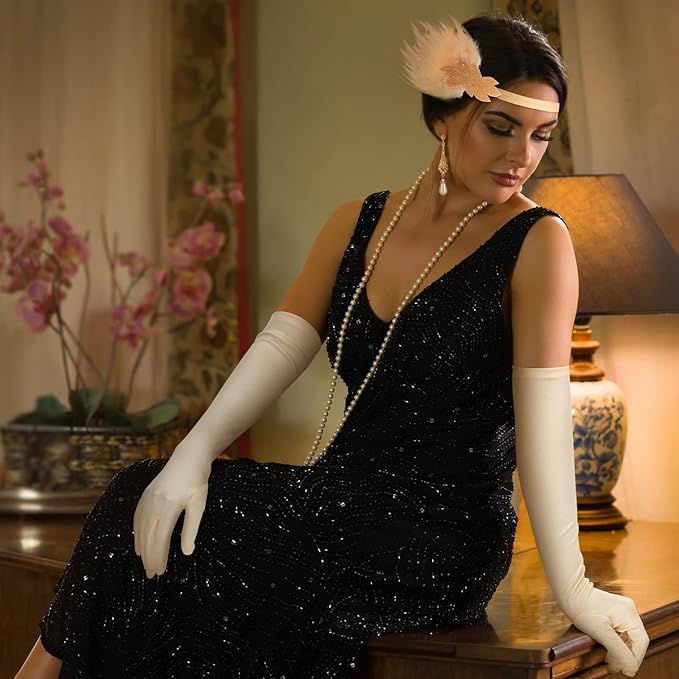 Maitys 1920s Accessories Set for Women Flapper Costume Feather Headband Necklace Bracelet Earrings