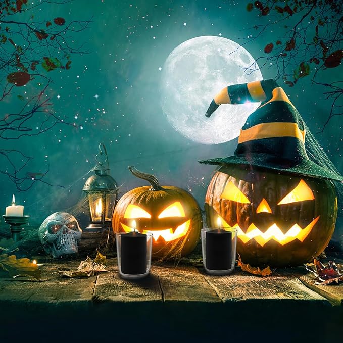 24 Packs Black Votive Candles, Unscented Small 1.5 Inch Diameter 2.0 Inch Tall Wax Candles for Halloween Wedding, Party & Home Dinner Table Decoration - 12 Hour Burn Time