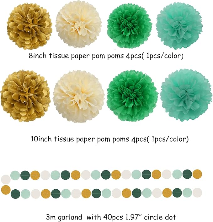 Sage-Green Beige-Gold Baby Shower Party-Decorations - 31pcs Kits Gender Neutral Boy Girl Welcome Baby Banner Flags,Tissue Paper Pom Poms,Tassel Streamers Garland Birthday Decor Panduola