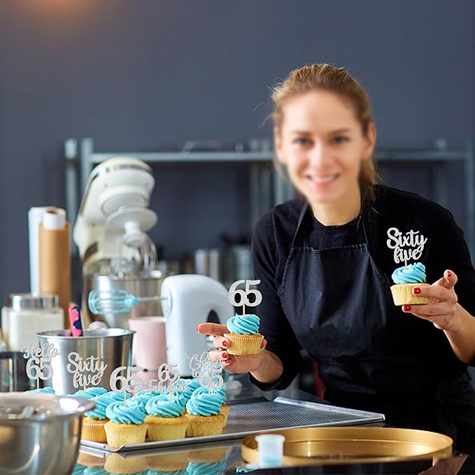 30PCS Happy 65th Birthday Cupcake Toppers Glitter Hello 65 Fabulous Sixty Five Cheers to 65 Years Old Birthday Cupcake Picks for Happy 65th Birthday Anniversary Party Cake Decorations Supplies Silver