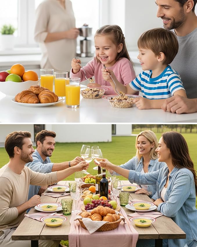 100 Pack clear Plastic Bowls with Red Rim, 12oz Disposable Soup Bowls, Heavy Duty Dessert Bowls for Christmas, Parties, Dinners, Catering, Thanksgiving