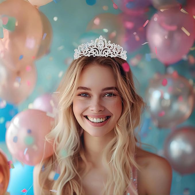 Schmoopy Tiara Crown for Women, Crystal Tiara for Bridal Prom Queen Birthday Birthday Party (A-Silver)