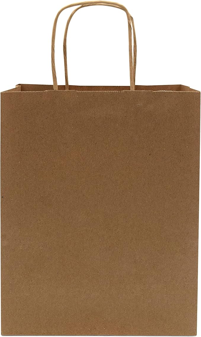 Prime Line Packaging Brown Paper Bags, Kraft Gift Bags with Handles for Small Business, Shopping, Retail Store, Boutique, Holidays, Bulk, 8x4x10, 400 Pack