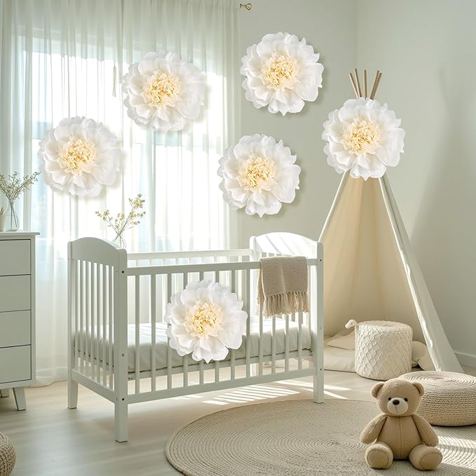 6PCS White Paper Flowers Decorations for Wall Giant Tissue Paper Flowers 12โโ White Giant Crepe Artificial Flowers Large Flowers for Wedding Birthday Baby Shower Party Home Decor Supplies