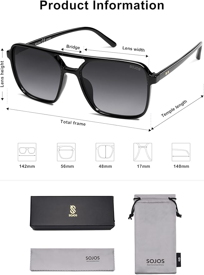 SOJOS Trendy Vintage Aviator Square Sunglasses For Womens Mens Retro 70s UV400 Women Sun Glasses SJ2327