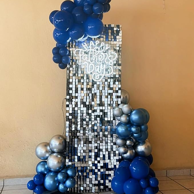 Blue Silver Balloons Set, 12 Inch Blue and Silver Balloons Dark Navy and Confetti Party Latex Balloon, Macaron Metallic Baby Blue Mixed Balloon for Birthday Graduation Baby Shower Wedding Retirement
