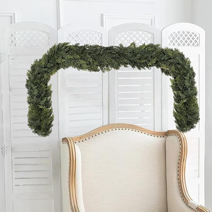 6FT Real Touch Norfolk Pine Garland, Faux Cedar Garland Realistic for Outdoor Indoor Christmas Holiday Winter Decoration(6FT D)