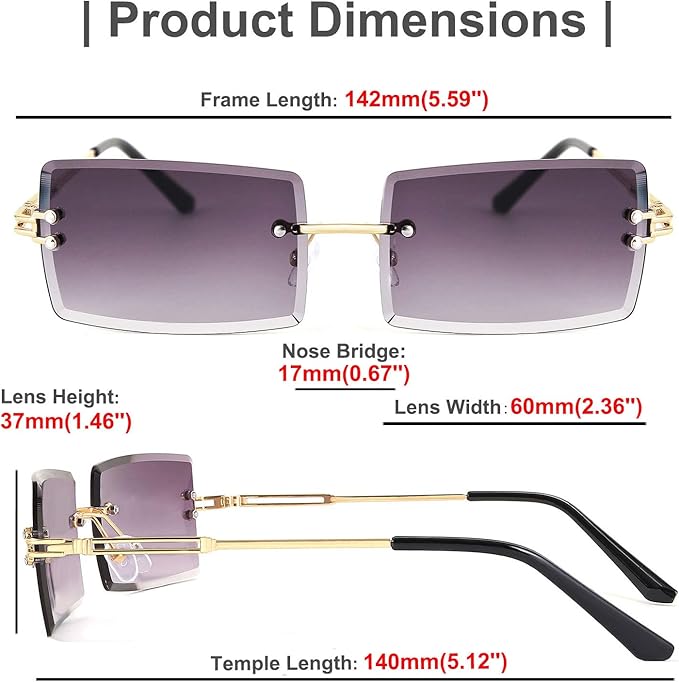 FEISEDY Vintage Rimless Sunglasses Rectangle Frameless Candy Color Glasses Women Men B2642