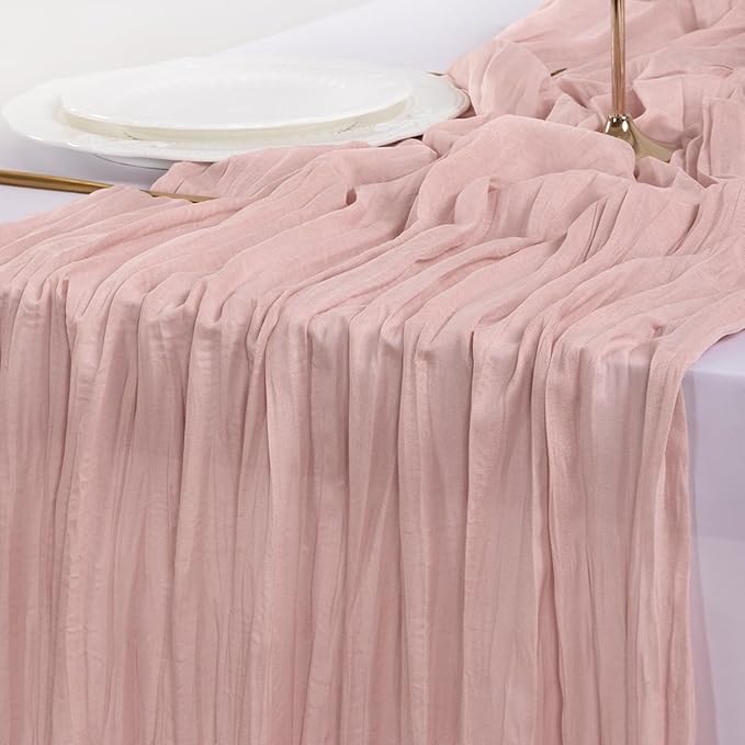 Socomi 6pcs Pink Cheesecloth Table Runner Fall Thanksgiving Boho Rustic Gauze Dusty Pink Farmhouse 120 inch 10FT Cheese Cloth Runner for Wedding Party Baby Shower Birthday Home Decor