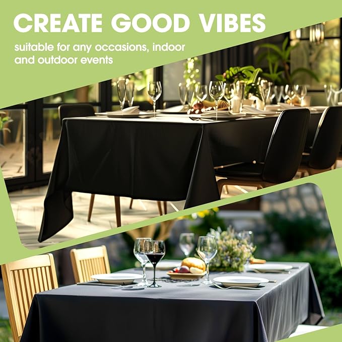 Pureegg Rectangle Table Cloth 60" x 84" – Durable Polyester Tablecloth Offers Reusable & Washable Protection, Ideal for Outdoor Party, Picnic, Wedding, Banquet and Birthday, 2 Pack, Black