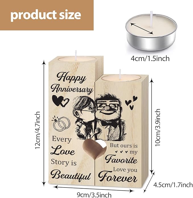 Happy Anniversary Wedding Gifts for Wife, Girlfriend, Her, Couples Gift Candlestick, Romantic Anniversary Wedding Presents for Husband, Him, Boyfriend