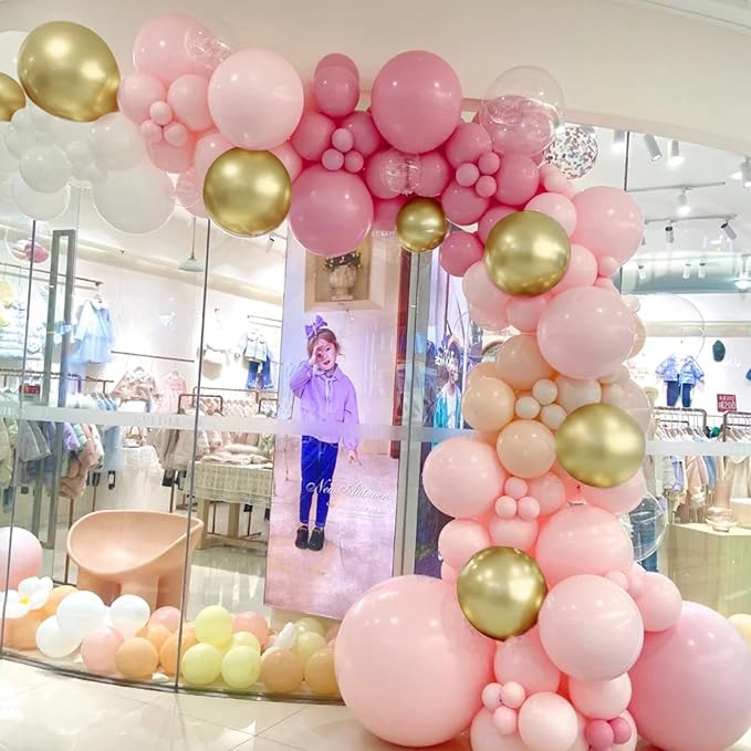 Dusty Blush Pink Nude Gold Balloon Arch Kit, 166Pcs Retro Pink Nude Metallic Gold and Macaron Light Pink Balloons for Bridal Baby Shower Girls Boho Birthday Wedding Decorations Supplies