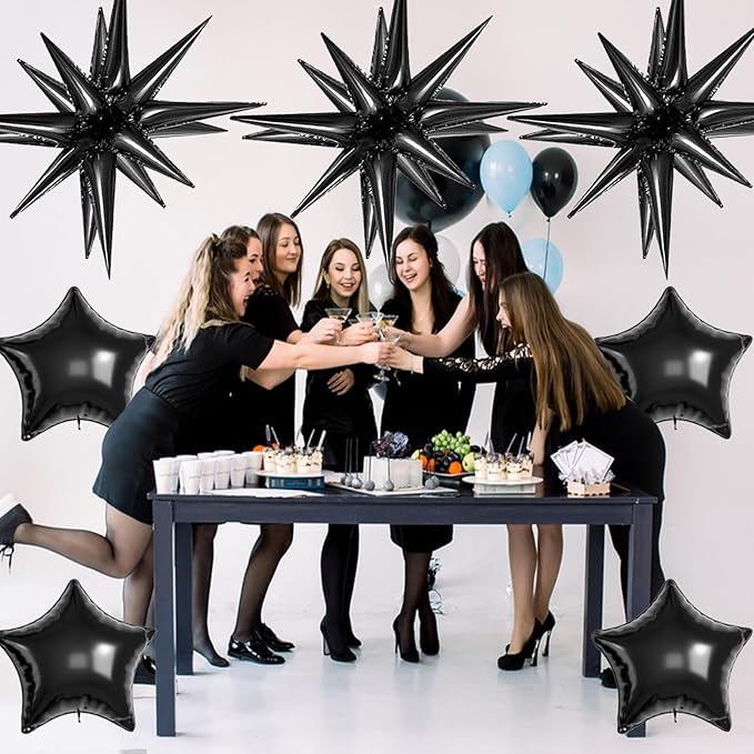 22 Pcs Black Star Balloons,22/18/10 Inch Star Foil Mylar Balloon,Spike Balloon and Four Pointed Balloons for Party Supplies Christmas Birthday Wedding Photo Booth (Black)