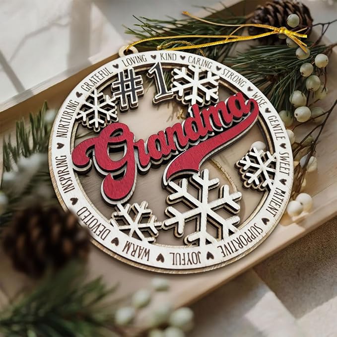 #1 Grandma Wooden Christmas Ornament – Rustic Holiday Tree Hanging Decoration, Thoughtful Xmas Gift for Grandma, Stocking Stuffer Keepsake