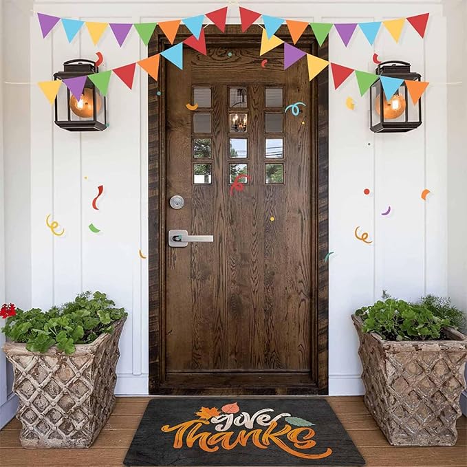 InterestPrint Fall Thanksgiving Welcome Door Mat, Give Thanks Decor for Covered Outdoor Area Fall Maple Leafs Decor Welcome Mat for Autumn Halloween Thanksgiving Farmhouse Decor, 24"x16"inch