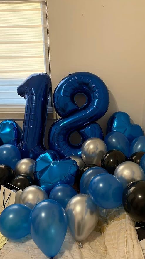Night Blue Number 7 Birthday Balloon 40 Inch, Digital Balloons for 7 17 27 70 77 Party Celebration Decorations Supplies, Night Blue Mylar Foil Numbers Balloon for Seven Wedding Anniversary