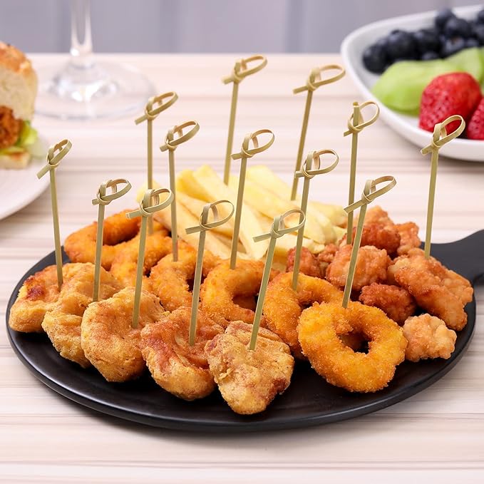 200 PCS Cocktail Picks, 6 Inch Toothpicks for Appetizers, Natural Bamboo Knot Skewers, Mini Food Sticks, Fancy Tooth Picks for Drinks, Fruit, Charcuterie, Cocktail Garnish Accessories, Party Supplies