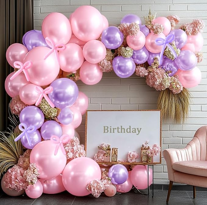 Pearl Pink Balloon Double Stuffed Pearl Balloons Garland Hot Baby Pink Arch Kit with Long Balloons Different Size for Birthday Wedding Girl Baby Shower Anniversary Decoration