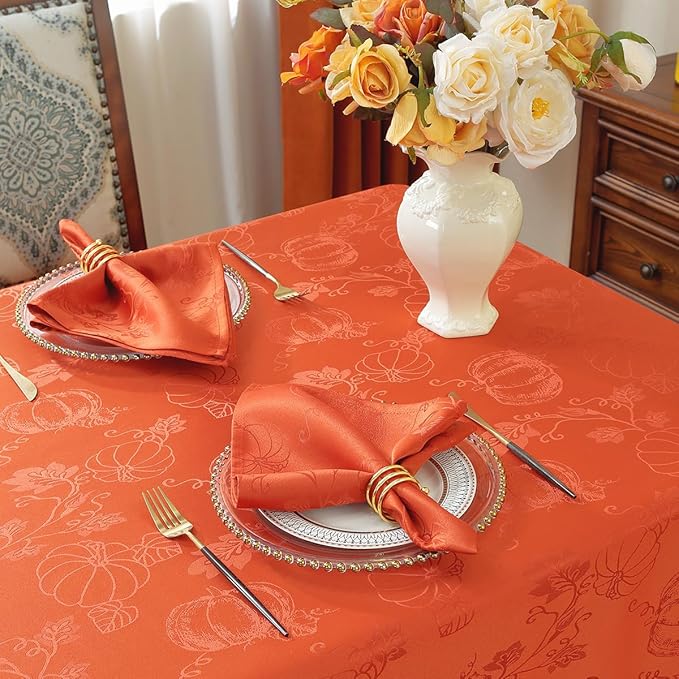 SASTYBALE Fall Tablecloths for Rectangle Tables, Jacquard Thanksgiving Table Cloth with Pumpkins and Vines, Stain Resistant Table Cover for Harvest, Dining, Party Decor (Rectangle, 60" x 102", Rust)