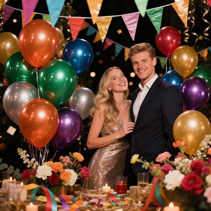 KAWKALSH Metallic Colorful Balloon 12 Inch, 110pcs Latex Party Balloons Helium Bright Color for Birthday Baby Shower Wedding Party Supplies Arch Garland Decoration