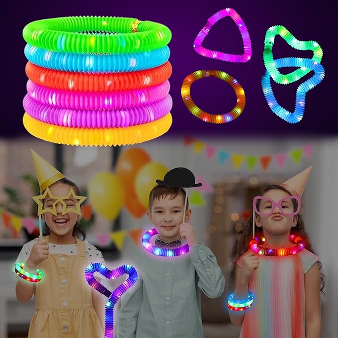 Multicolor 24PCS Light Up Pop Fidget Tubes Party Favors-Glow in The Dark Party Supplies for Kids and Adults, Perfect for Festivals, Birthday Parties, Raves, Concerts, and Camping Decorations