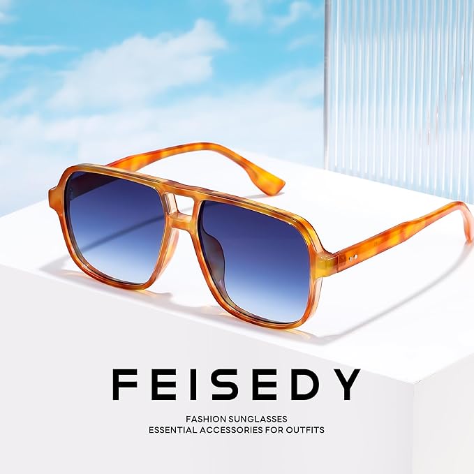 FEISEDY Retro Square Aviator Sunglasses Women Men 70s Vintage Trendy Plastic Frame Sun Glasses B4158